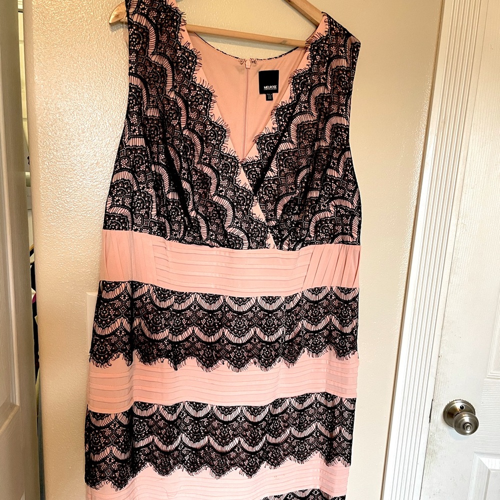 Melrose Sleeveless Black Lace and Pink Dress
